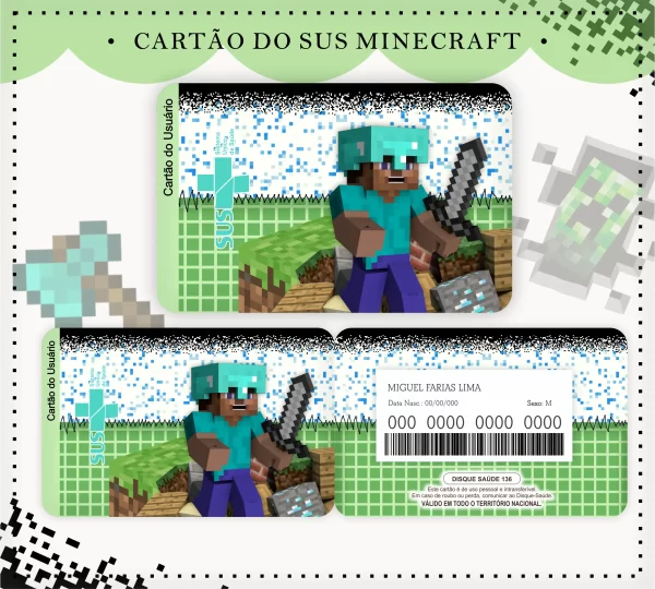 Arquivo Digital Cartão Sus Minecraft Pdf e Png