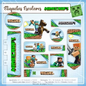 Etiqueta Escolar Minecraft Studio, Png e Pdf