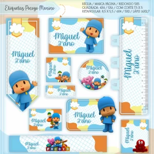 Etiqueta Escolar Pocoyo Studio, Cdr, Png e Pdf