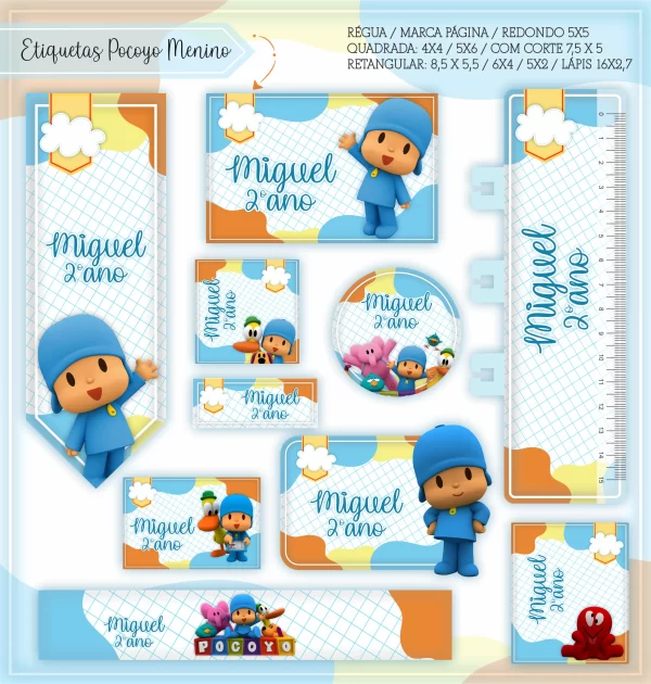 Etiqueta Escolar Pocoyo Studio, Cdr, Png e Pdf