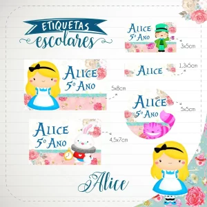 Arquivo Corte Etiqueta Escolar Alice