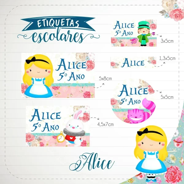 Arquivo Corte Etiqueta Escolar Alice