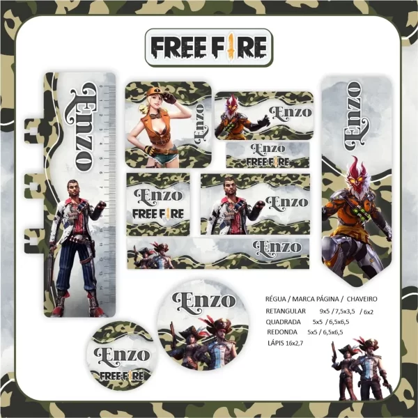 Arquivo Corte Etiqueta Escolar Free Fire