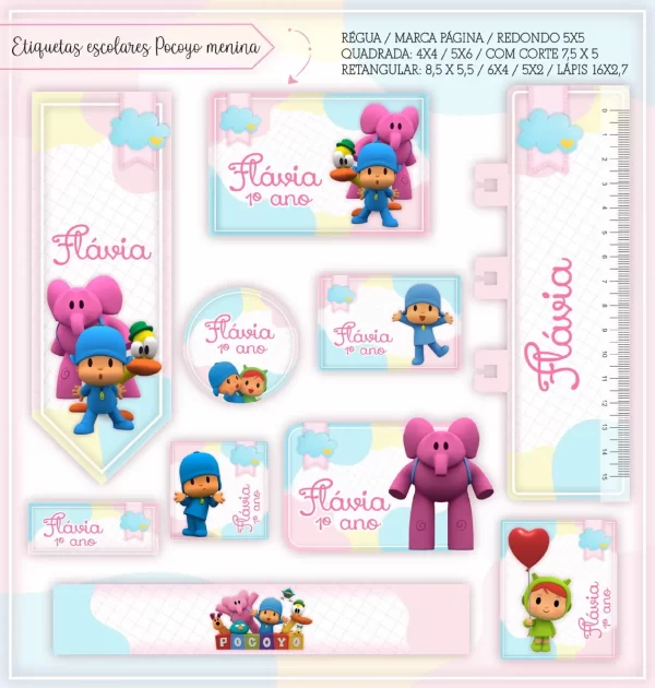 Arquivo Corte Etiqueta Escolar Pocoyo