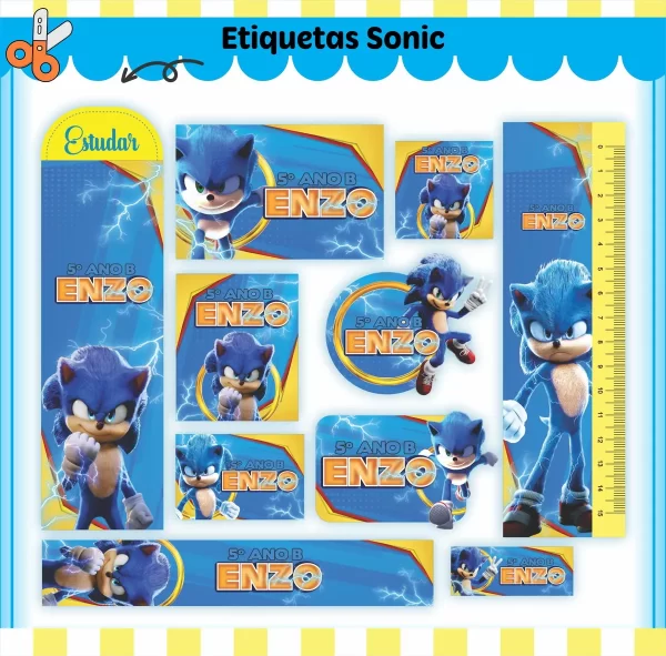 Arquivo Corte Etiqueta Escolar Sonic