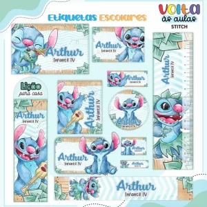 Arquivo Corte Etiqueta Escolar Stitch