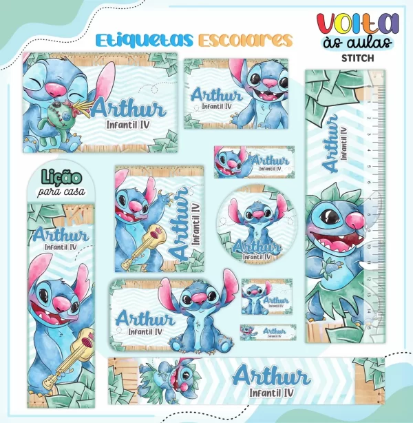 Arquivo Corte Etiqueta Escolar Stitch