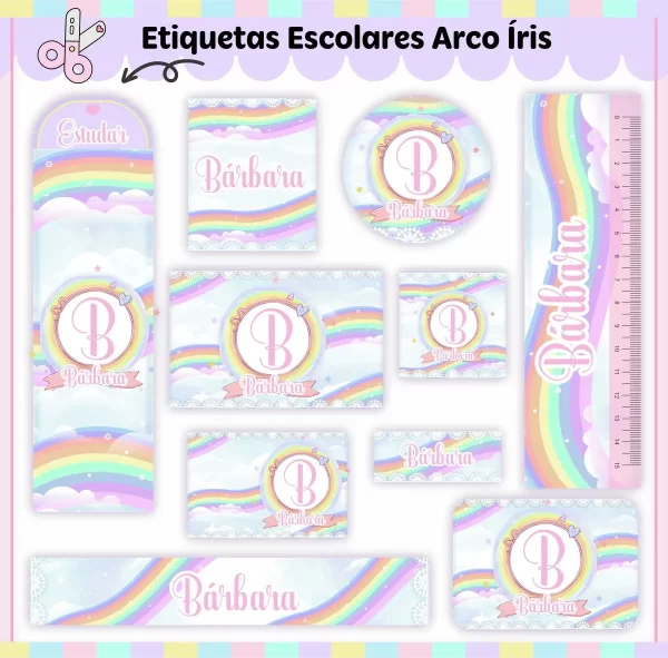 Arquivo Digital Etiqueta Escolar Arco Iris