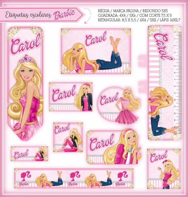 Arquivo Digital Etiqueta Escolar Barbie