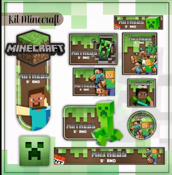 Arquivo Digital Etiqueta Escolar Minecraft