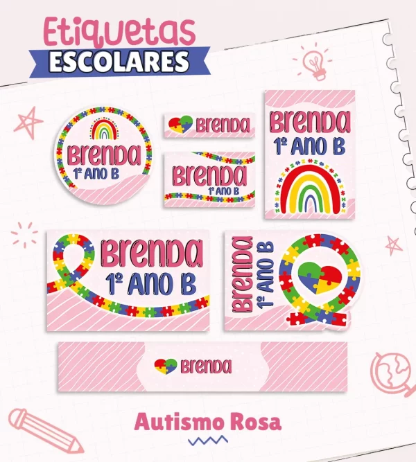 Arquivo Etiqueta Escolar Autismo Rosa