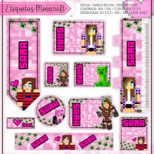 Arquivo Etiqueta Escolar Minecraft Rosa