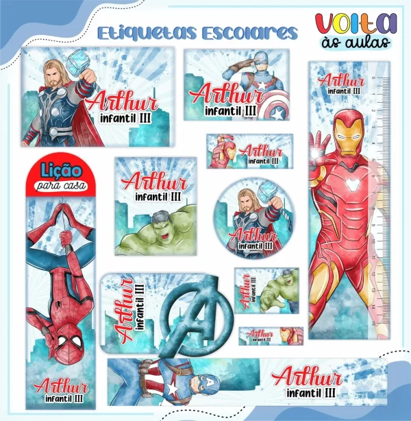 Arquivo Etiqueta Escolar Vingadores