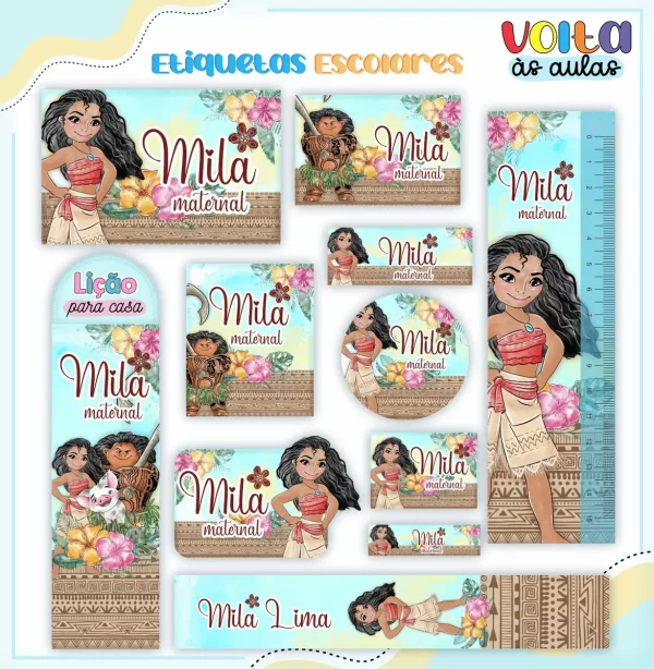 Arquivo Tema Etiqueta Escolar Moana