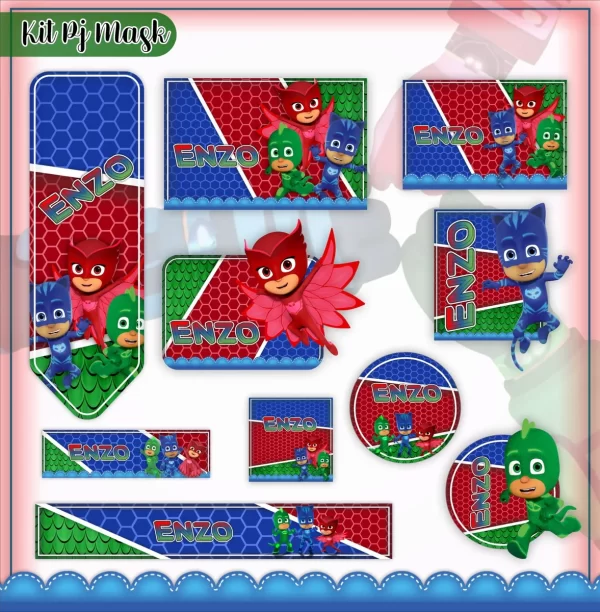 Arquivo de Corte Etiqueta Escolar PJ Masks