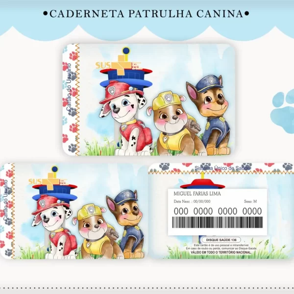 Artes Digital Cartão Sus Patrulha Canina