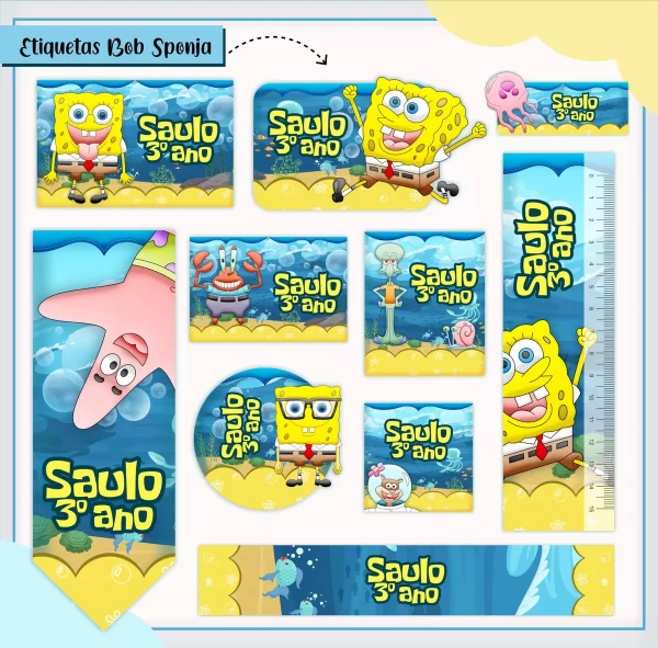 Artes Digital Etiqueta Escolar Bob Esponja