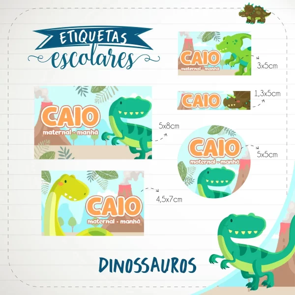 Artes Etiqueta Escolar Dinossauros Studio e Pdf