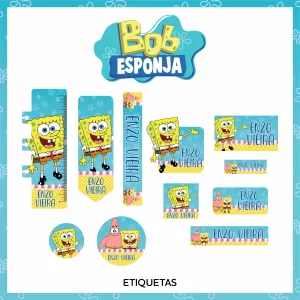 Etiqueta Escolar Bob Esponja Studio, Png e Pdf