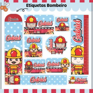 Etiqueta Escolar Bombeiros Studio, Png e Pdf