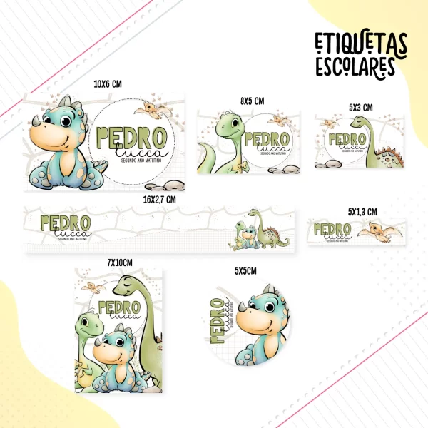 Etiqueta Escolar Dinossauros Studio, Png e Dxf