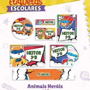 Etiqueta Escolar Animais Heróis