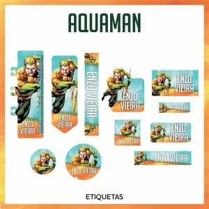 Etiqueta Escolar Aquaman Studio e Png