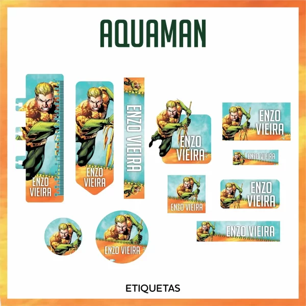 Etiqueta Escolar Aquaman Studio e Png