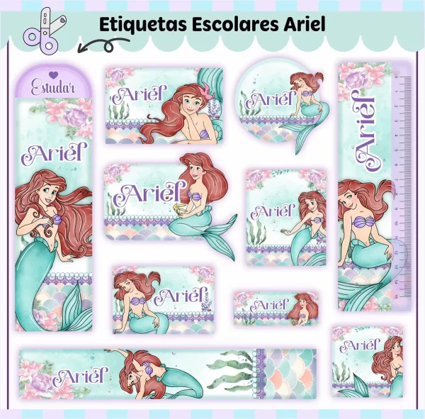 Etiqueta Escolar Ariel Studio, Png e Pdf