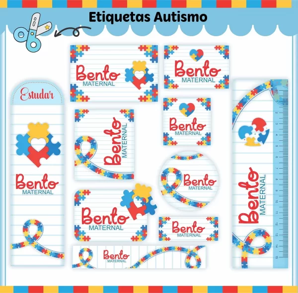 Etiqueta Escolar Autismo Studio, Png e Pdf