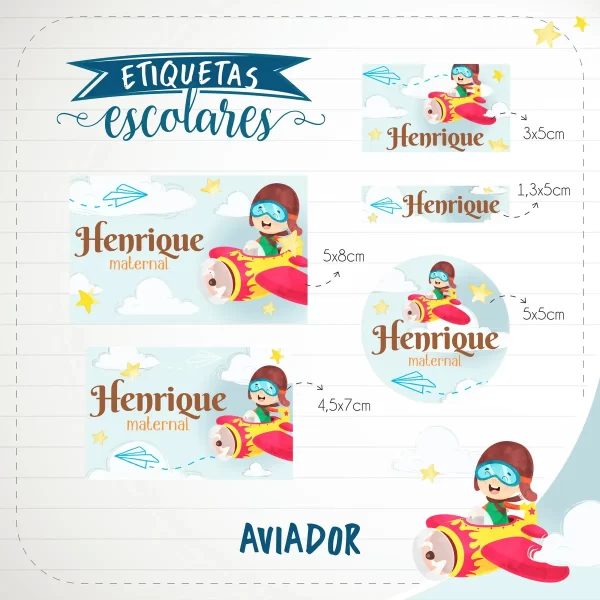 Etiqueta Escolar Aviador Studio e Pdf