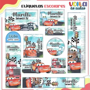 Etiqueta Escolar Carros Studio, Pdf e Png