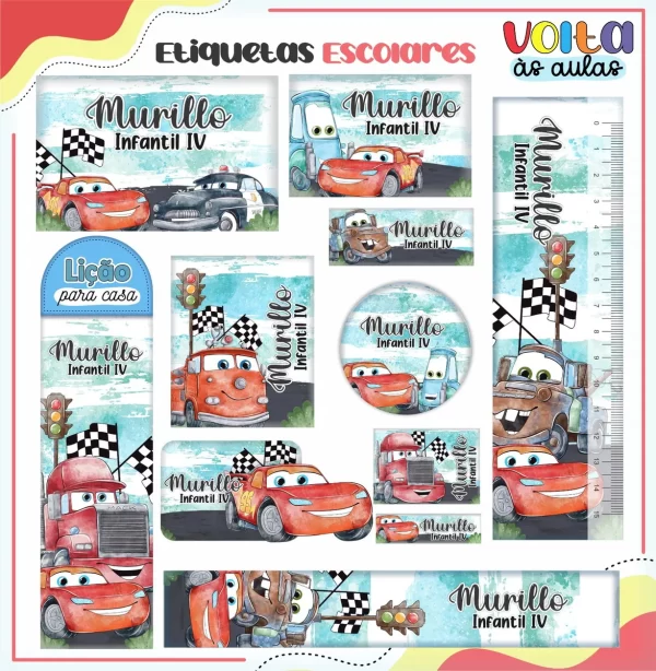 Etiqueta Escolar Carros Studio, Pdf e Png