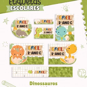 Etiqueta Escolar Digital Dinossauros Cute