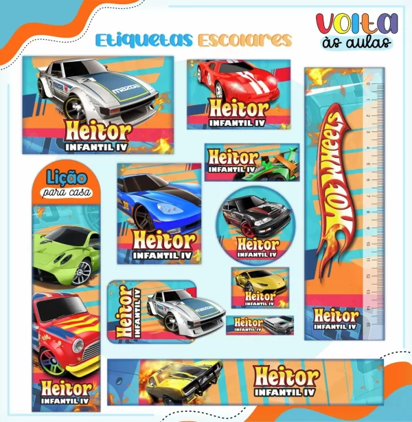 Etiqueta Escolar Digital Hot Wheels