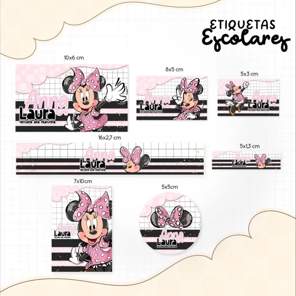 Etiqueta Escolar Digital Minnie Rosa