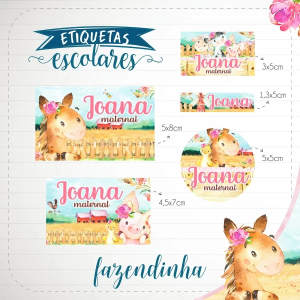 Etiqueta Escolar Fazendinha Studio e Pdf