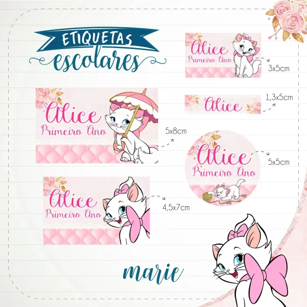 Etiqueta Escolar Gatinha Marie Studio e Pdf