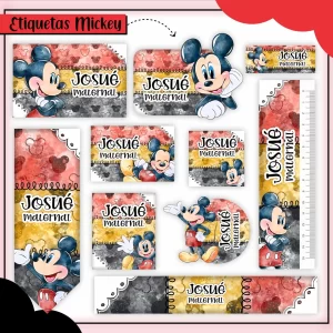 Etiqueta Escolar Mickey Studio, Png e Pdf