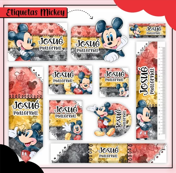 Etiqueta Escolar Mickey Studio, Png e Pdf