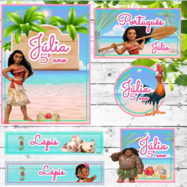 Etiqueta Escolar Moana Studio e Pdf