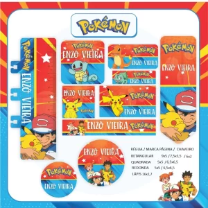 Etiqueta Escolar Pokémon Studio, Png e Pdf