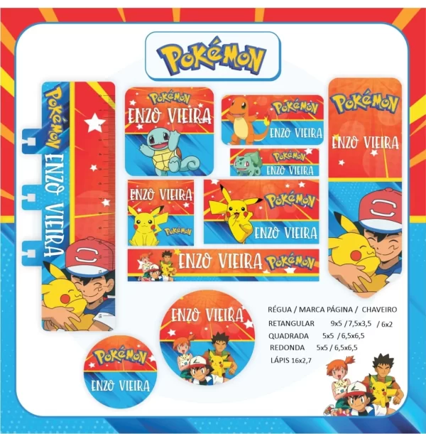 Etiqueta Escolar Pokémon Studio, Png e Pdf