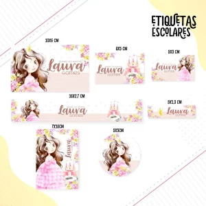 Etiqueta Escolar Princesas Studio, Png e Dxf