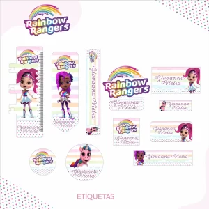 Etiqueta Escolar Rainbow Rangers Pdf e Png