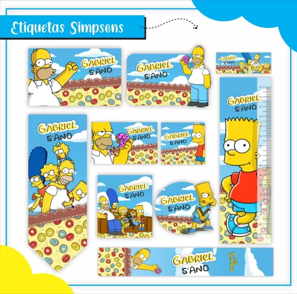 Etiqueta Escolar Simpsons Studio, Pdf e Png