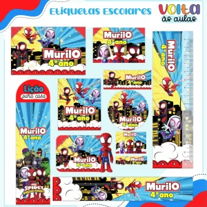 Etiqueta Escolar Spidey Studio, Png e Pdf