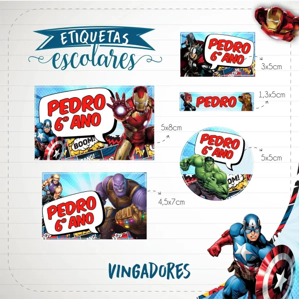 Etiqueta Escolar Vingadores Studio e Pdf