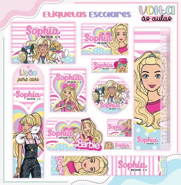 Festa Digital Etiqueta Escolar Barbie