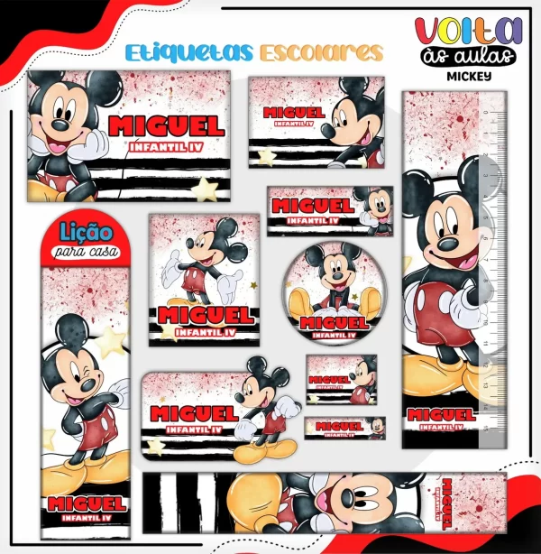 Festa Pronta Etiqueta Escolar Mickey